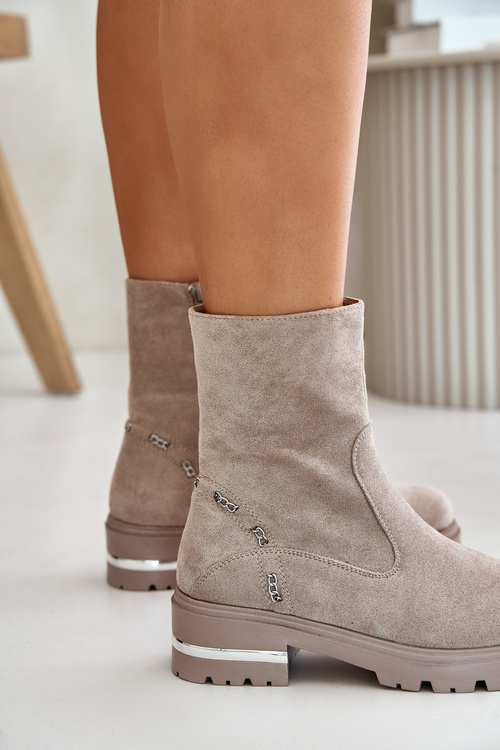 Теплі жіночі чоботи з еко замші на блискавці Бежеві Narilie