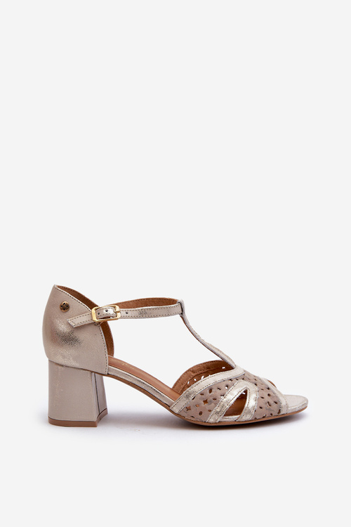 Жіночі шкіряні босоніжки на підборах Maciejka 06551-04 Бежево-золоті