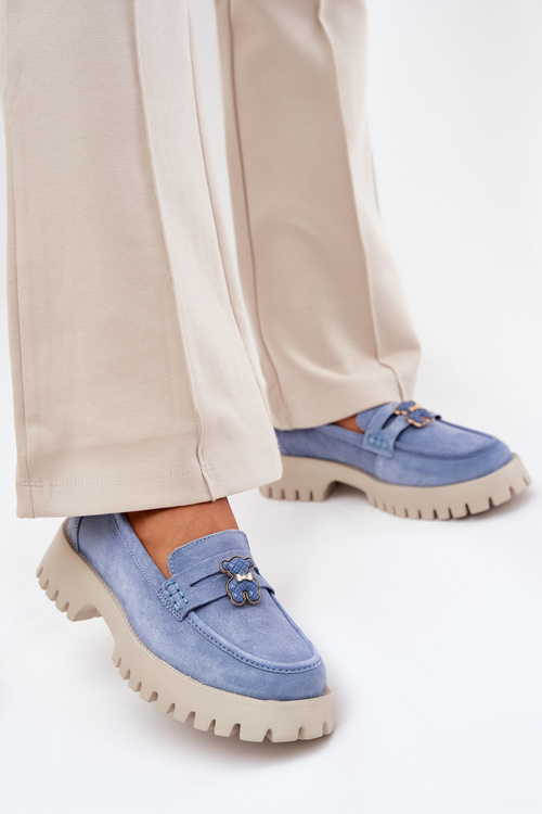 Замшеві мокасини для жінок з прикрасою ведмедик Vinceza 79533 Сині