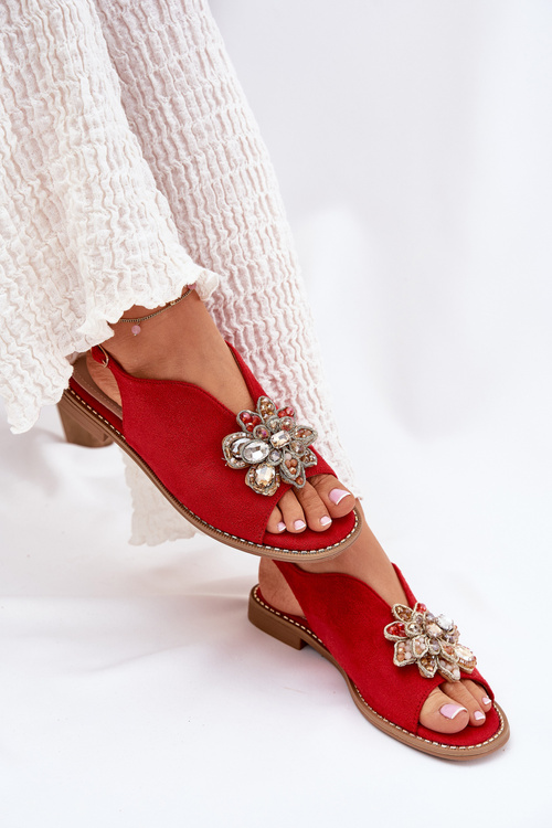 Жіночі Сандалі На Плоскому Каблуці З Декорацією S.Barski KV27-001 Червоні