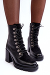Чоботи зі шнурівкою на підборах чорні Lathia