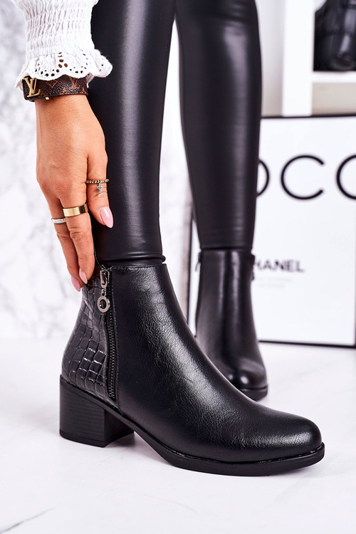 Жіночі утеплені чоботи на каблуці з тваринним принтом, чорні Confidence