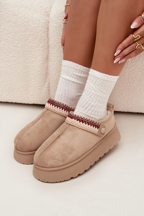 Жіночі низькі зимові чоботи з рухомим ремінцем і вишивкою на платформі світло бежеві Lyrisse