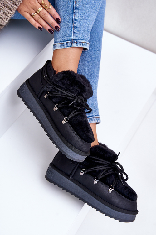 Низькі зимові черевики на платформі з хутром D.Franklin Чорні DFSH370011