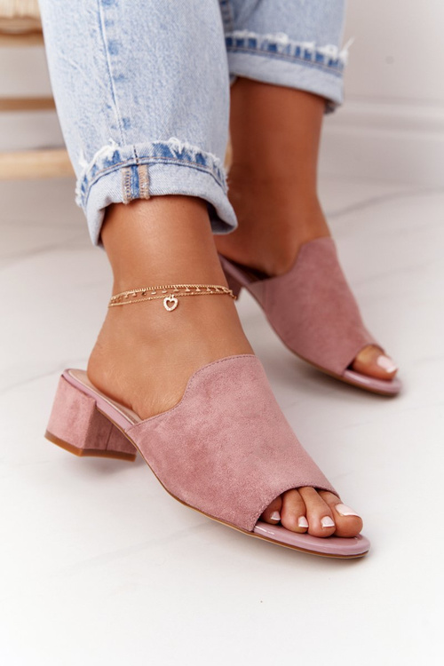 Замшеві тапочки на підборах Sergio Leone KL313 Рожевий