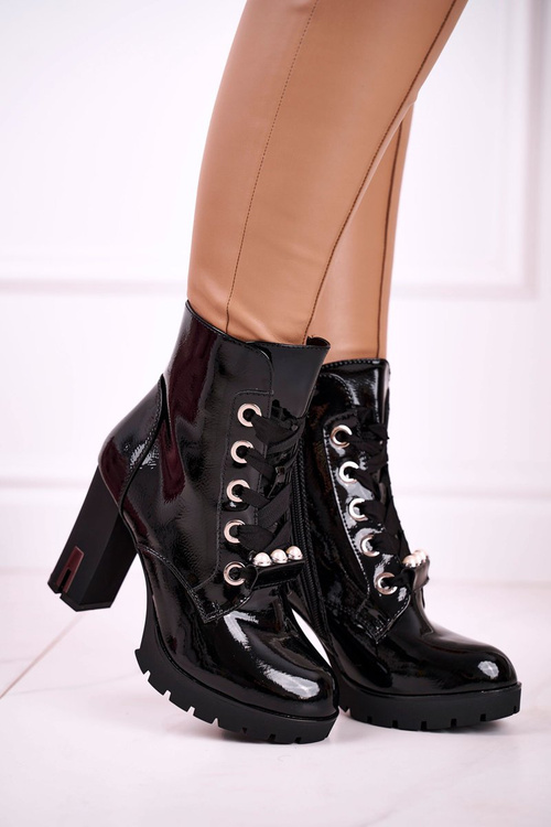 Жіночі ботильйони з перлами блискучого чорного чорного дзеркала