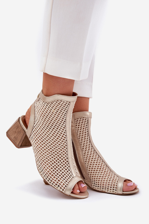 Жіночі Шкіряні Чоботи На Каблуку З Відкритою Пяткою Maciejka 06899-25 Золото-Бежеві