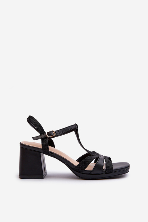 Жіночі чорні босоніжки зі штучної шкіри на високих підборах Lyana