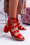 Жіночі босоніжки на шпильці гладіатори замшеві червоні Nella