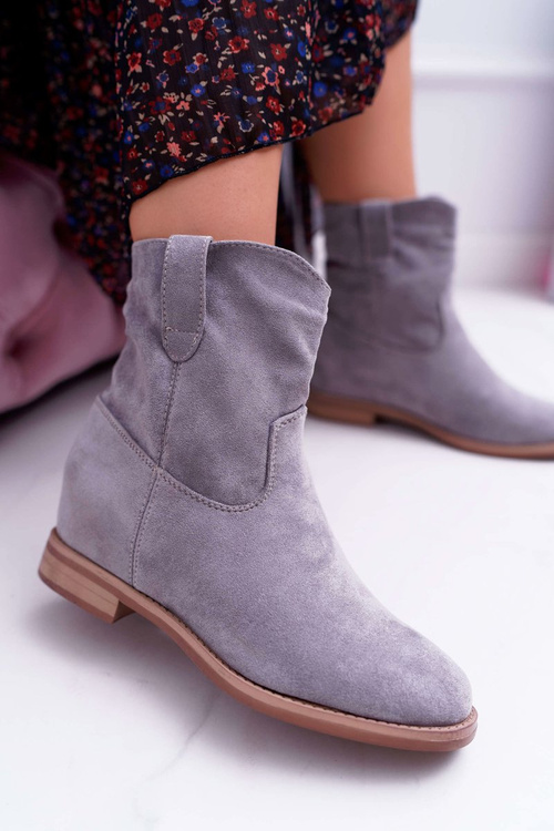 Жіночі ботфорти на щиколотці, утеплені поверх щиколотки, сірі деміні