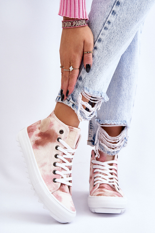 Жіночі кросівки високі Big Star LL274048 бежево-рожеві