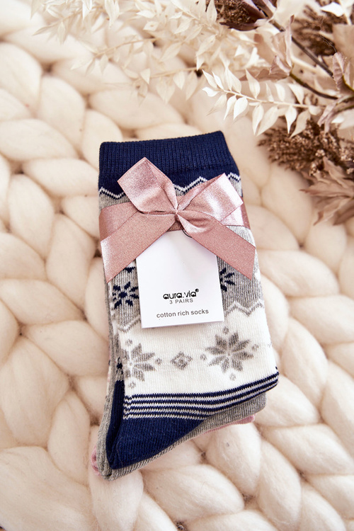 Упаковка жіночих різдвяних шкарпеток із трьох штук, сірого та темно-синього кольорів