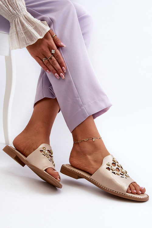 Блискучі жіночі тапочки з декором S.Barski KV27-063 золото