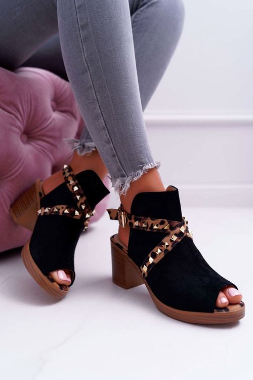 Жіночі босоніжки Lu Boo на шпильці з верхом, чорні 318-30 Fiode