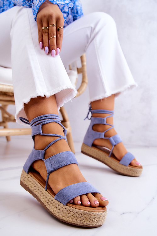 Жіночі зав'язані босоніжки на платформі синього кольору Amrillo