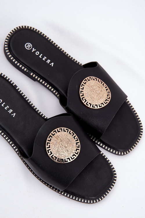 Еко Шкіряні Сандалі На Плоскому Каблуці З Декором Чорні Tatereia