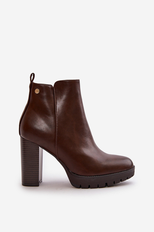 Жіночі зимові черевики на високому каблуці, застібка-блискавка, темно-коричневі Bioria