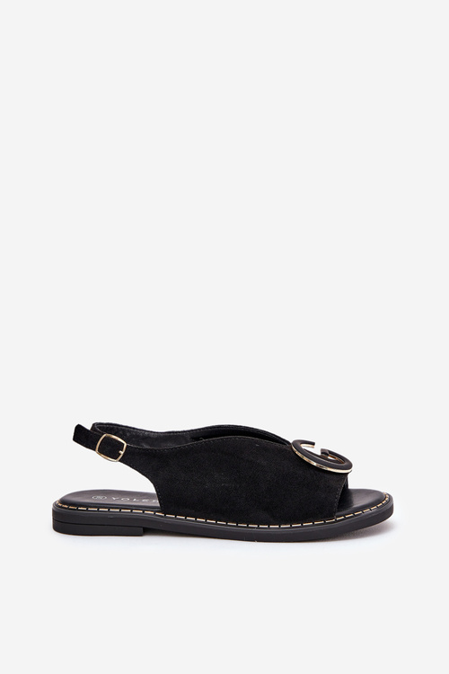 Елегантні жіночі босоніжки з золотим декором на плоскій підошві Чорні S.Barski KV27-053