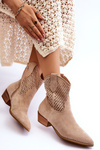 Жіночі ажурні ковбойські чоботи бежевого кольору