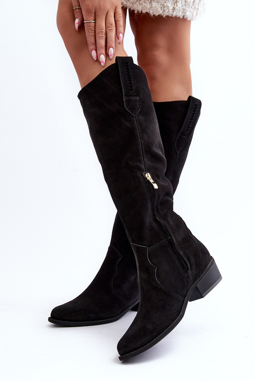 Чорні жіночі замшеві ковбойські чоботи Zazoo 3427