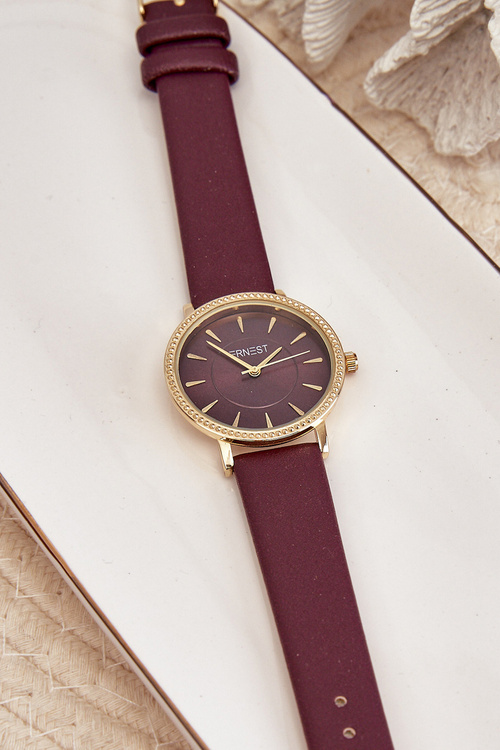 Годинник із штучним шкіряним ремінцем без нікелю, фіолетовий ERNEST E62155D