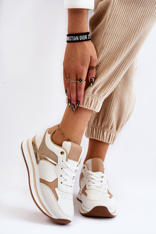 Жіночі модні спортивні туфлі на танкетці біло-бежеві Yuki