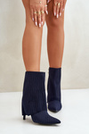 Жіночі ботильйони на шпильці в смужку, із закрученими рукавами та гострими носками, темно-сині Naritua