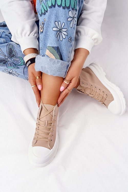 Жіночі високі кросівки на масивній підошві Світло-коричневі Trissy