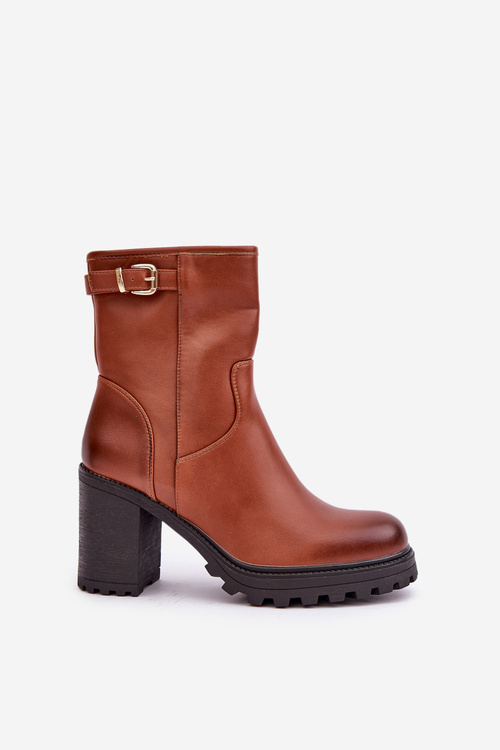 Утеплені черевики на підборах з пряжкою коричневі Selavia