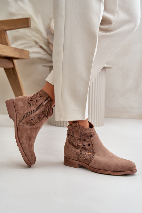 Коричневі жіночі ботильйони з вирізом і блискавкою S.Barski HY42-081