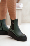Жіночі ботильйони Chelsea на платформі та танкетці Zazoo 60498 темно-зелені