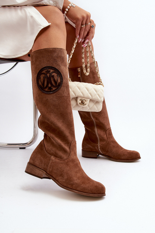 Жіночі коричневі замшеві чоботи вище коліна Zazoo 3367/2