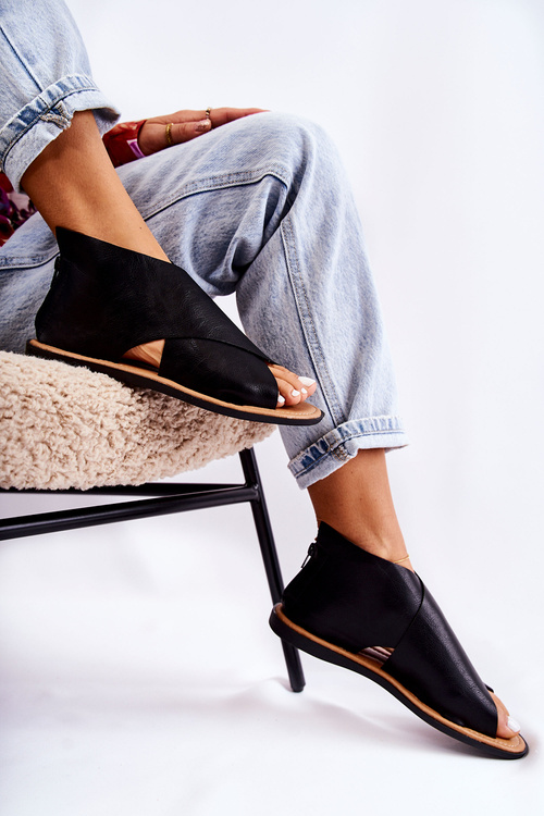 Жіночі шкіряні босоніжки Broad Foot Black Catalise