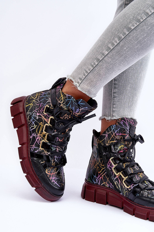 Шкіряні черевики на шнурівці Maciejka 06158-01 Чорні