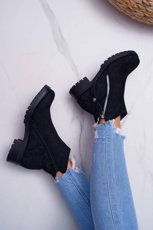 Чоботи жіночі теплі замшеві на дві блискавки чорні Ohoo