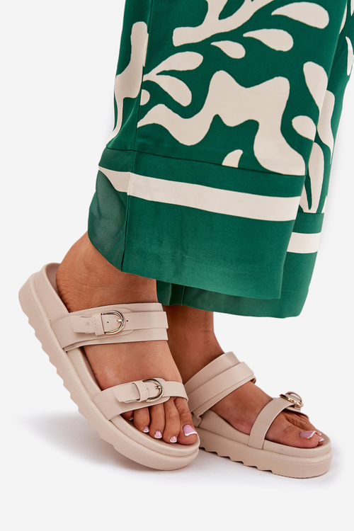 Жіночі Сандалі На Платформі З Золотими Пряжками Бежеві Wernone