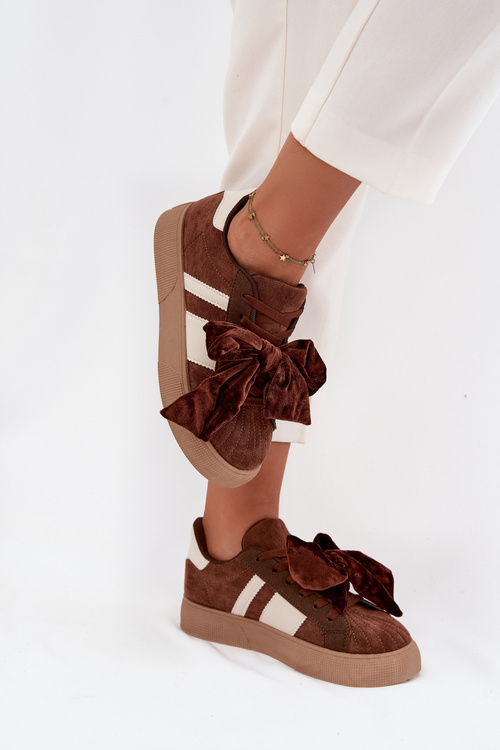 Жіночі кросівки з замшевим бантом коричневі Ashlyn