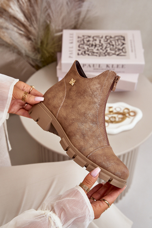 Утеплені жіночі чоботи з екошкіри Distress Verietta коричнево-золотого кольору