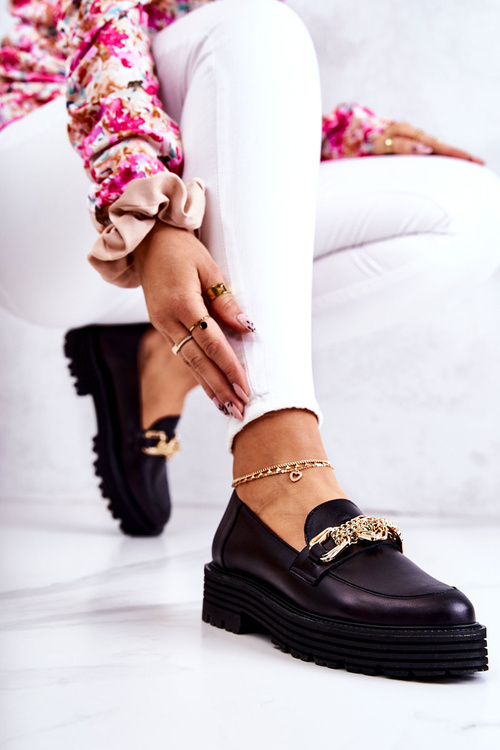 Жіночі броги Шкіряні золотисті прикраси Laura Messi 2383 Чорні