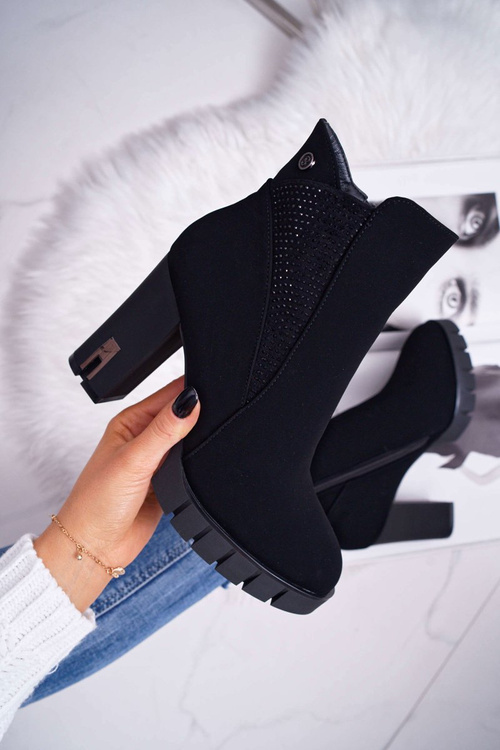 Жіночі черевики на шпильці на платформі з цирконами Чорний дерен