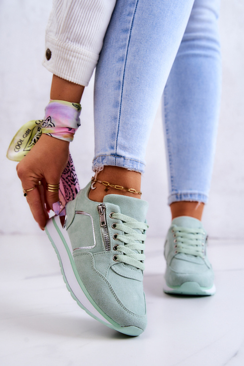 Замшеве спортивне взуття на платформі світло-зеленого кольору