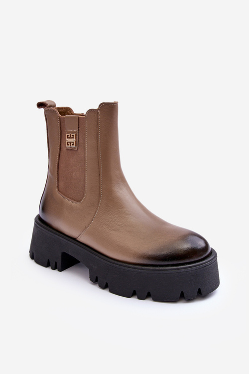 Шкіряні ботильйони на масивній платформі бежеві Lisencca