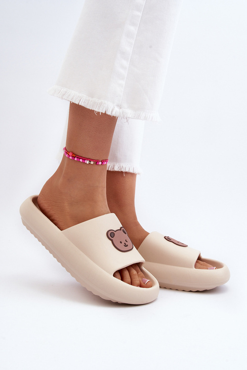 Легкі жіночі поролонові тапочки з ведмедиком Бежеві Lia