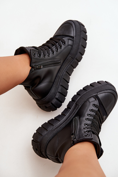 Утеплені Високі Кросівки Для Жінок На Платформі З Блискавкою Чорні Sarira