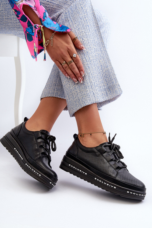 Жіночі шкіряні лофери на платформі S.Barski LR769A чорні