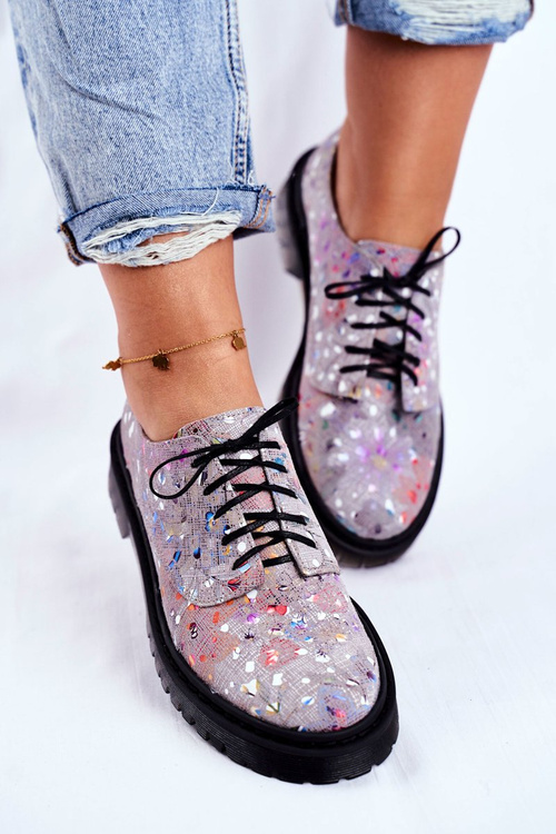 Жіночі броги оксфорди сірі шкіряні Maciejka 04087-13