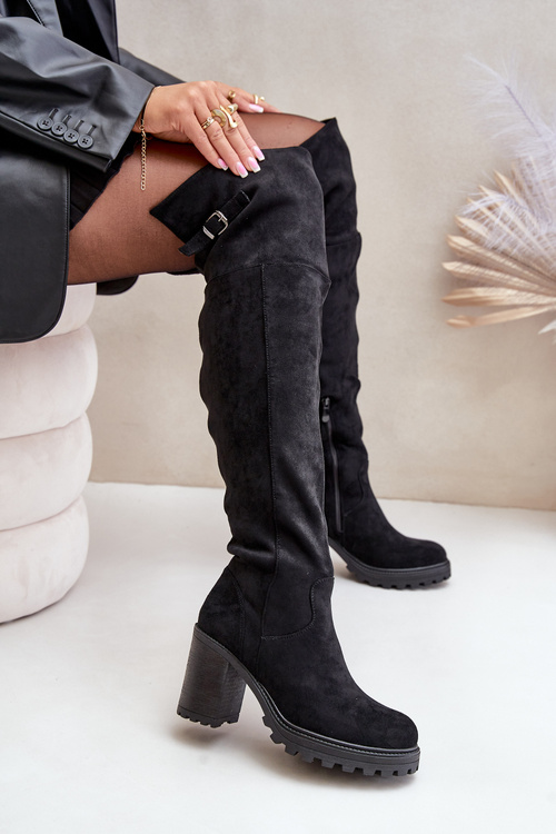 Чоботи на підборах з утепленими чоботями до колін, чорні Niaviera
