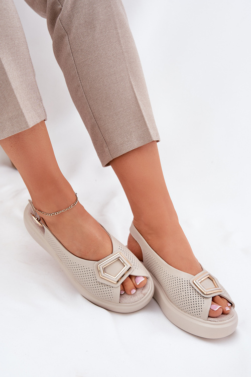 Жіночі Шкіряні Сандалі З Декором S.Barski LR51-786 Бежеві