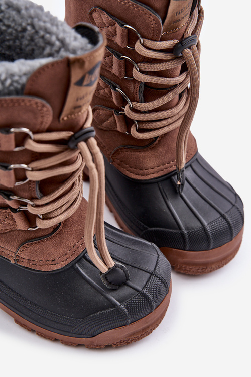Високі теплі дитячі зимові черевики на шнурку коричневі Lee Cooper LCJ-24-44-2842K