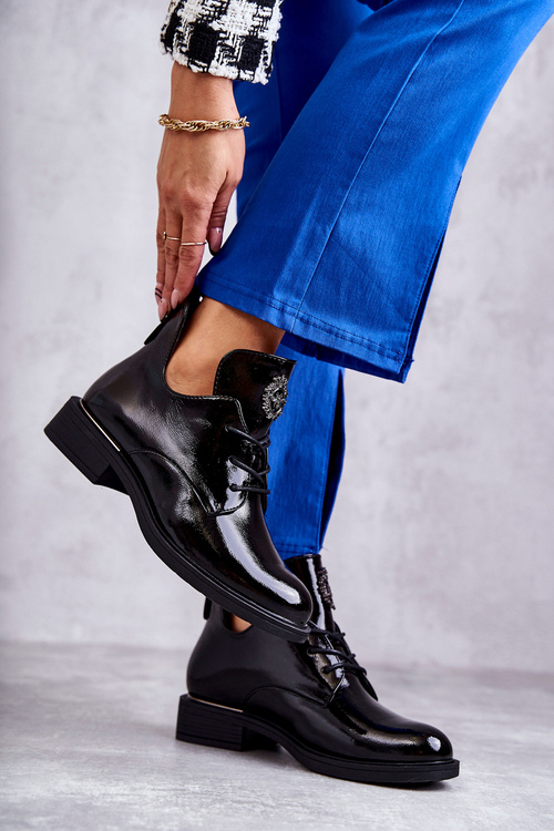 Лаковані черевики на шнурівці з вирізами Чорні Fabiana